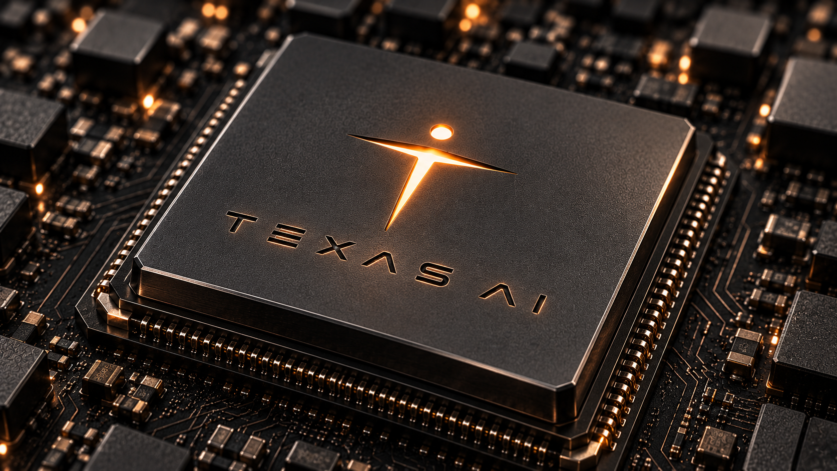 Texas AI processor with an illuminated T symbol and engraved Texas AI wordmark